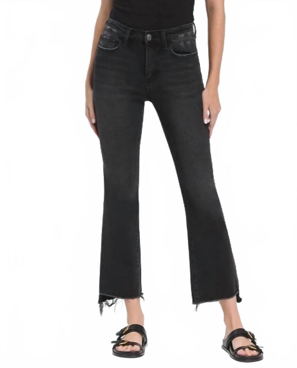NEW VERVET BY FLYING MONKEY high rise raw hem crop flare jeans in black